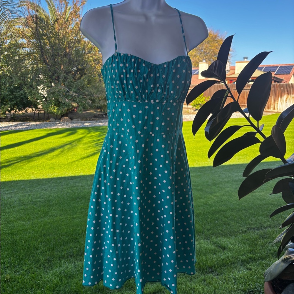 Sara Strapless Teal Polka Dot Dress